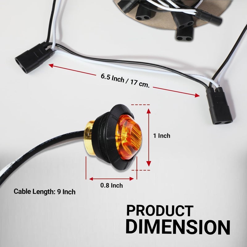 TMH 20 Pcs of 3/4 Inch Side Marker 10 Amber + 10 Red Lights with Connector Plug and 2 Pin Continuous Wire Harness, Plug and Play Hassle-Free Installation for Truck Trailer RV Pickup - Image 2